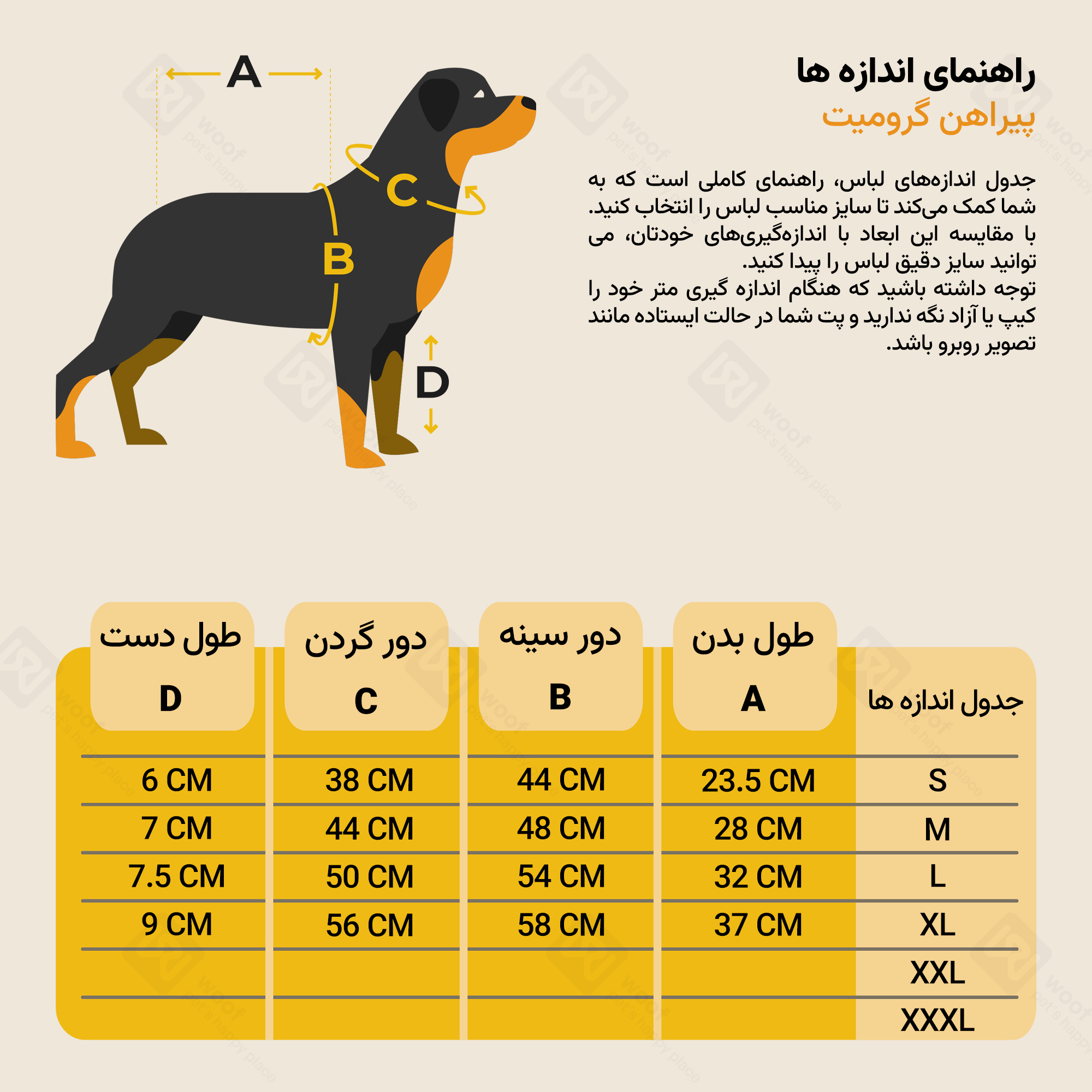 راهنمای سایز پیراهن سگ و گربه گرومیت